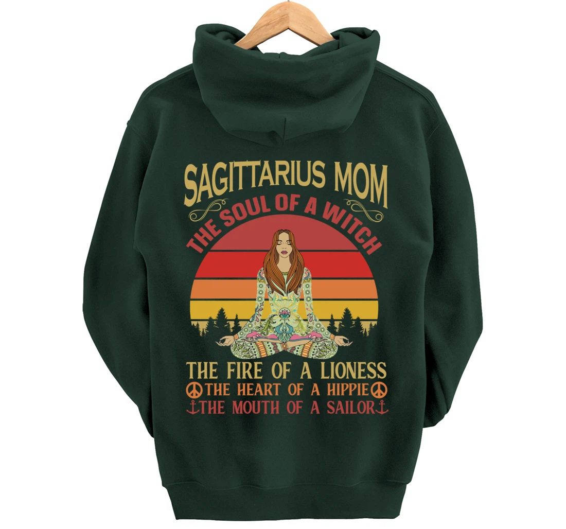 Sagittarius Mom Zodiac Star Sign Zen Meditation Yoga Retro Pullover Hoodie
