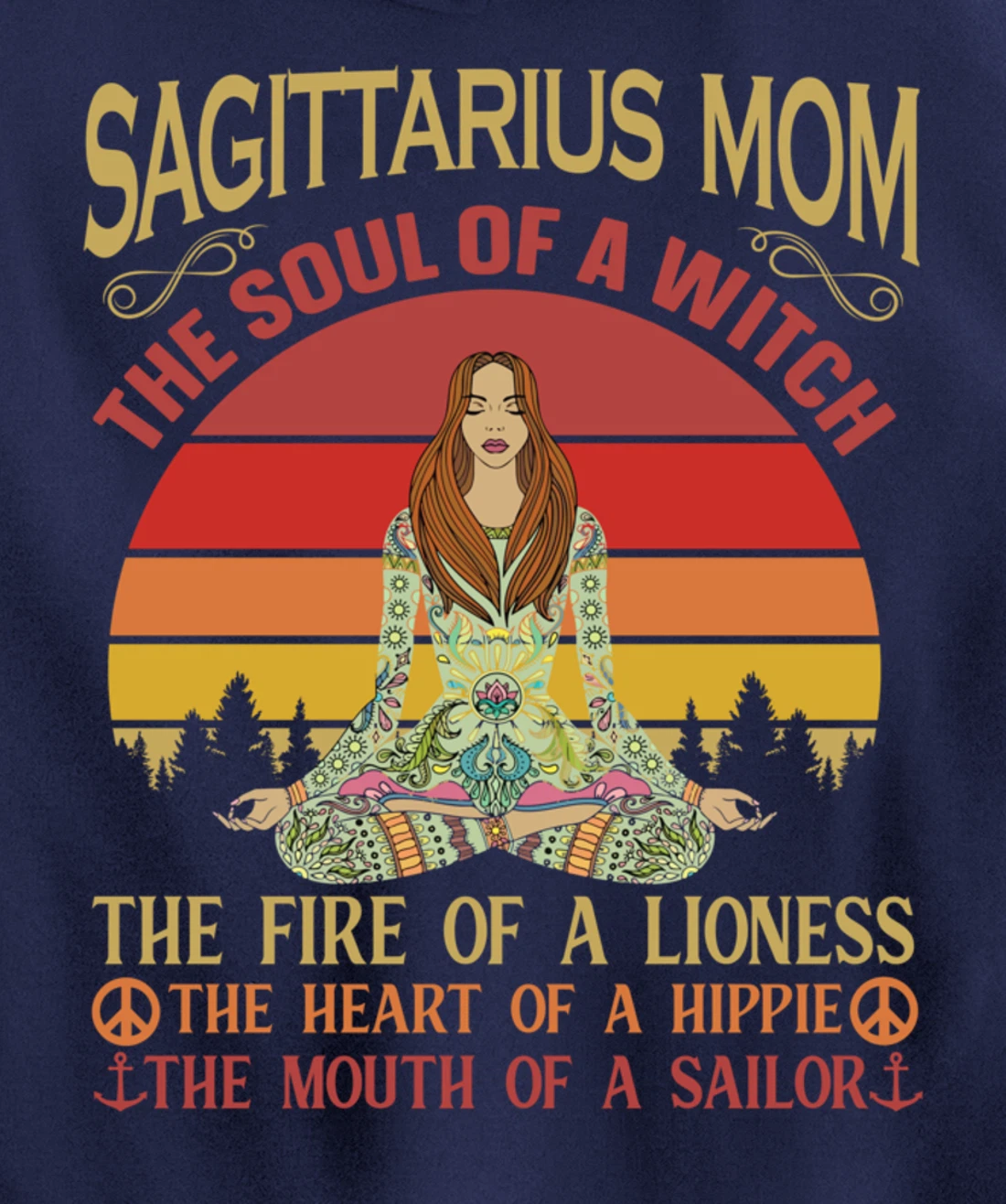 Sagittarius Mom Zodiac Star Sign Zen Meditation Yoga Retro Pullover Hoodie