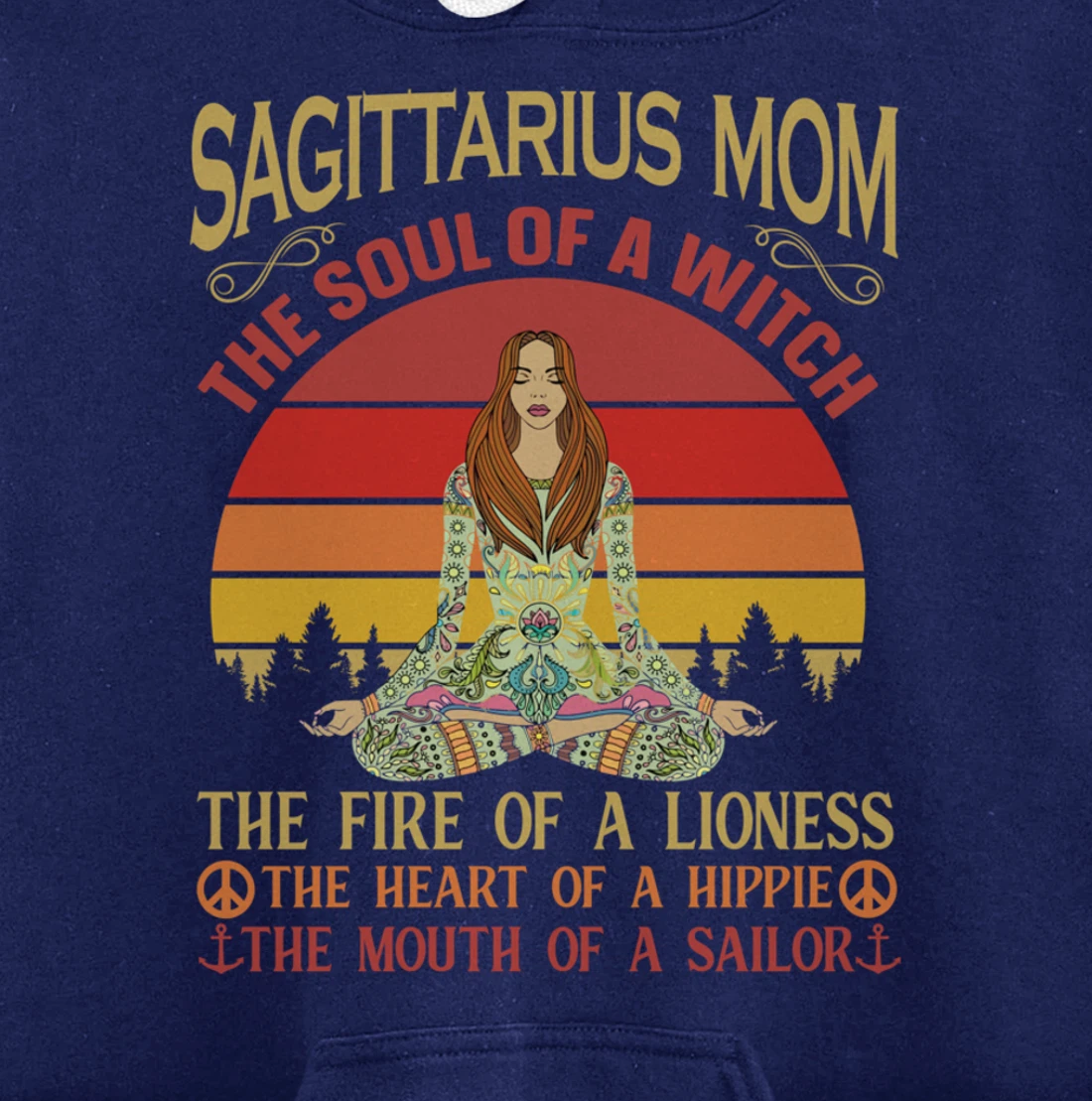 Sagittarius Mom Zodiac Star Sign Zen Meditation Yoga Retro Pullover Hoodie