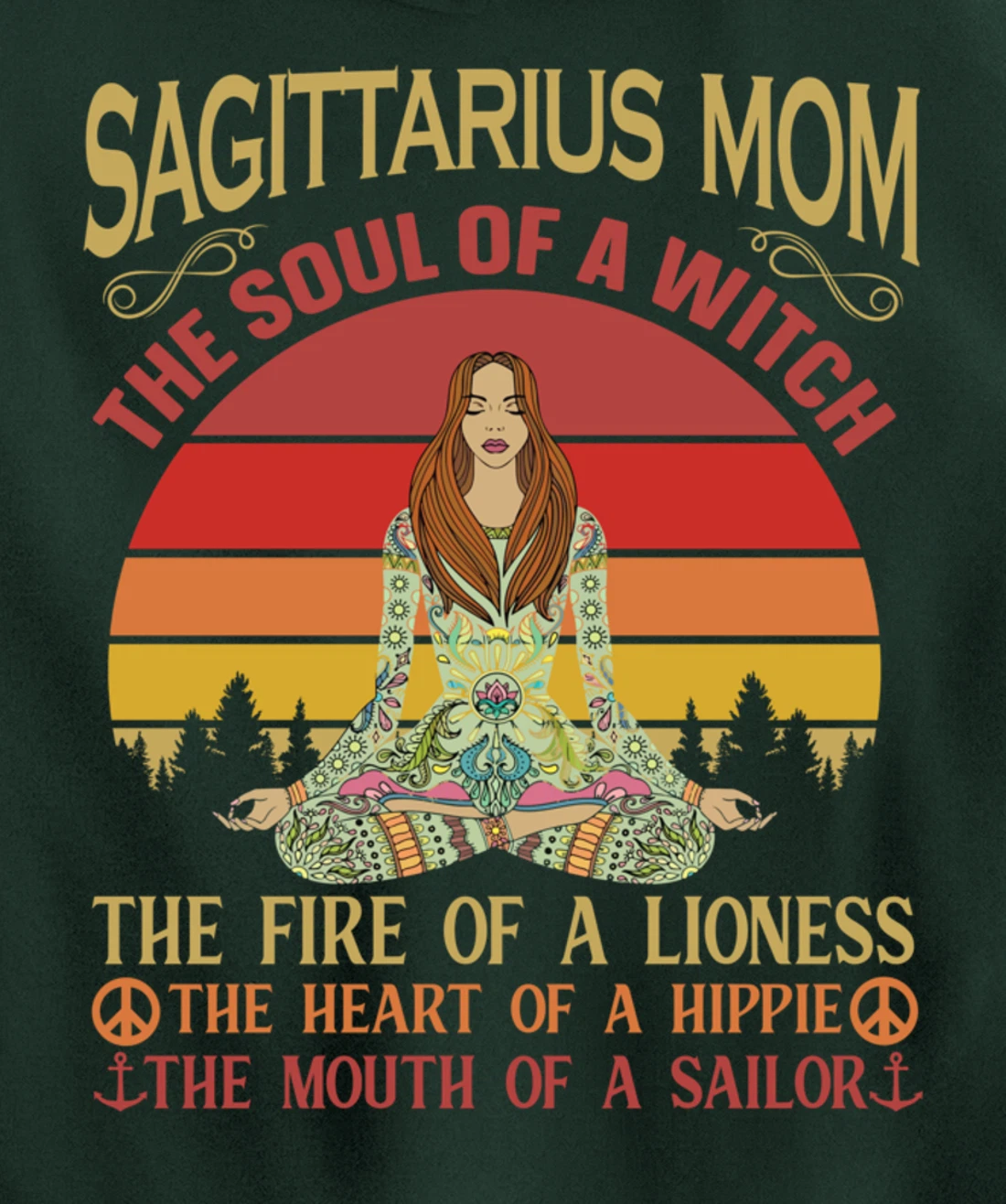 Sagittarius Mom Zodiac Star Sign Zen Meditation Yoga Retro Pullover Hoodie