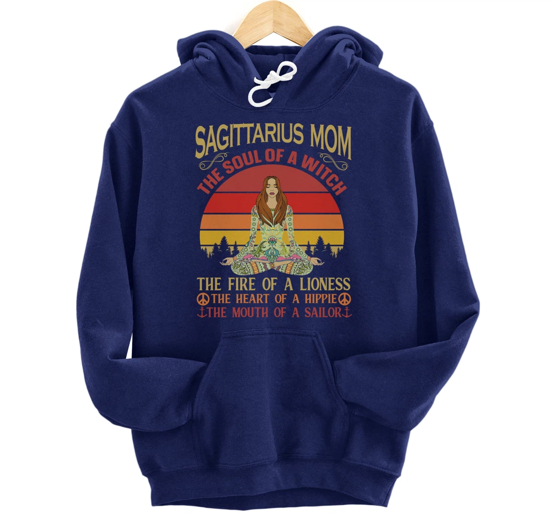 Sagittarius Mom Zodiac Star Sign Zen Meditation Yoga Retro Pullover Hoodie