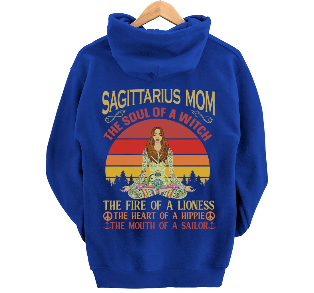 Sagittarius Mom Zodiac Star Sign Zen Meditation Yoga Retro Pullover Hoodie