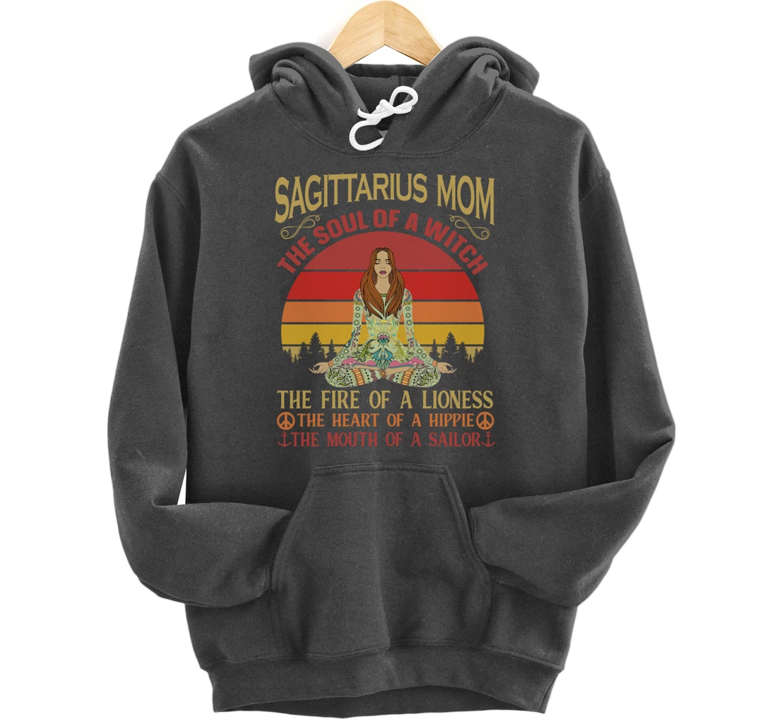 Sagittarius Mom Zodiac Star Sign Zen Meditation Yoga Retro Pullover Hoodie