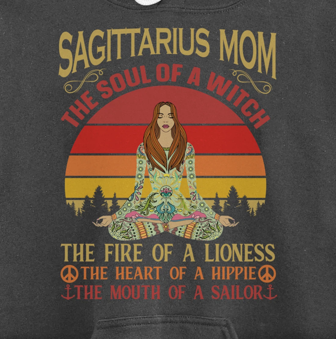 Sagittarius Mom Zodiac Star Sign Zen Meditation Yoga Retro Pullover Hoodie