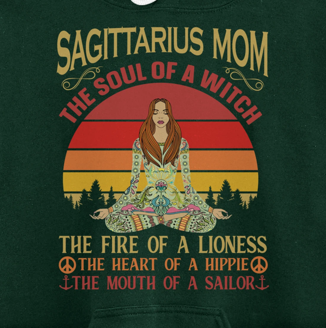 Sagittarius Mom Zodiac Star Sign Zen Meditation Yoga Retro Pullover Hoodie