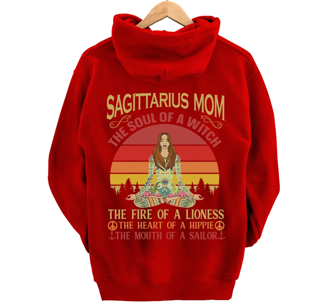 Sagittarius Mom Zodiac Star Sign Zen Meditation Yoga Retro Pullover Hoodie