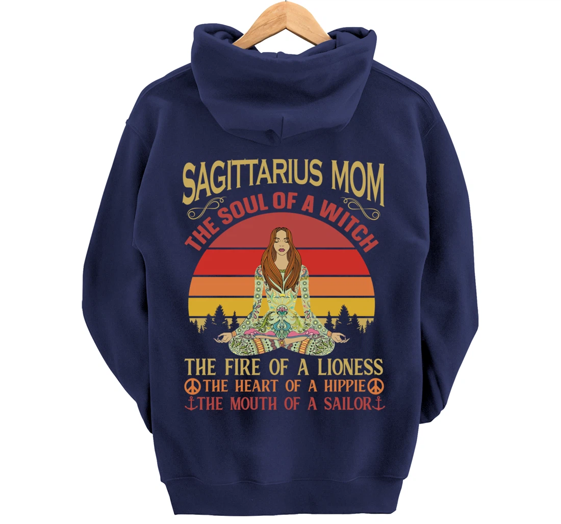 Sagittarius Mom Zodiac Star Sign Zen Meditation Yoga Retro Pullover Hoodie