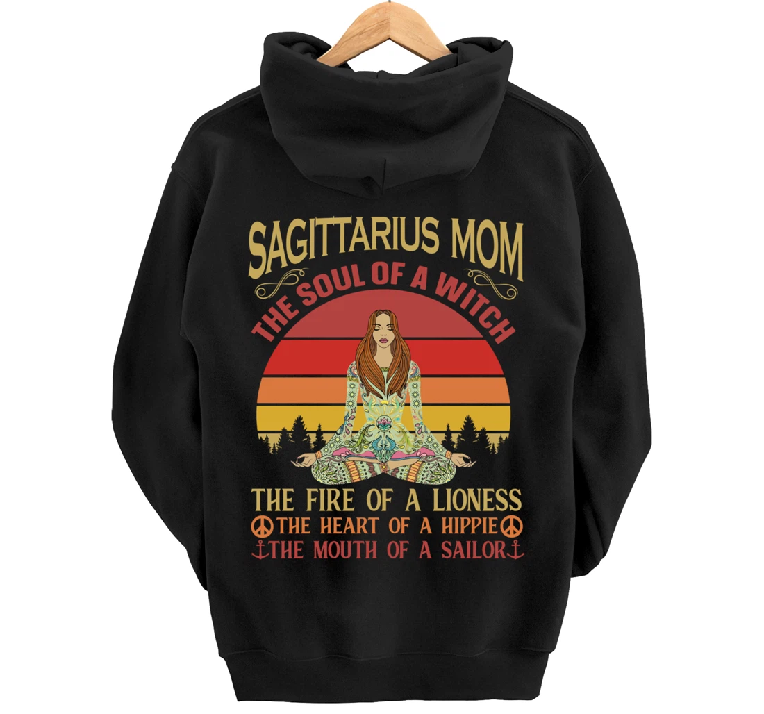 Sagittarius Mom Zodiac Star Sign Zen Meditation Yoga Retro Pullover Hoodie