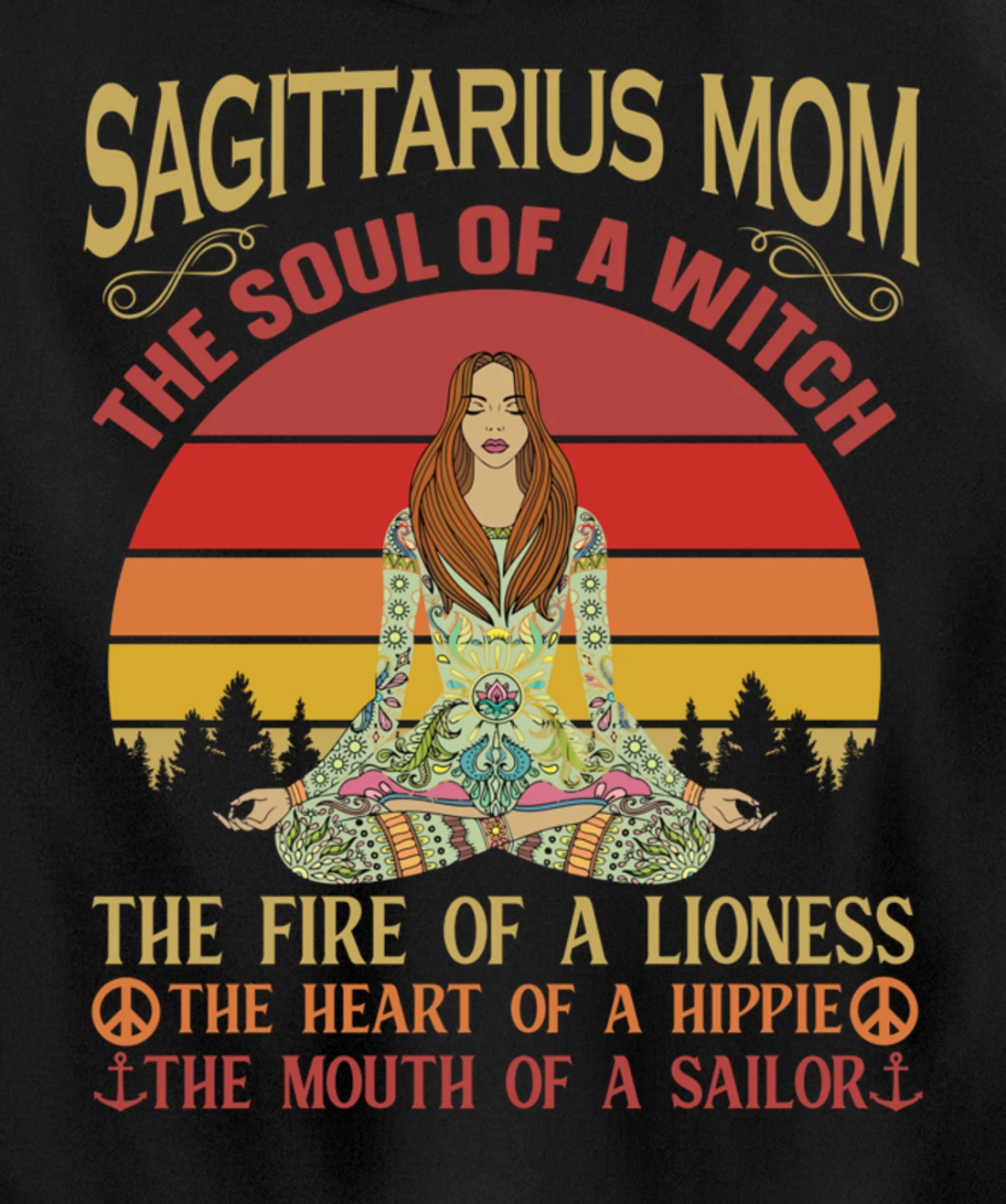 Sagittarius Mom Zodiac Star Sign Zen Meditation Yoga Retro Pullover Hoodie