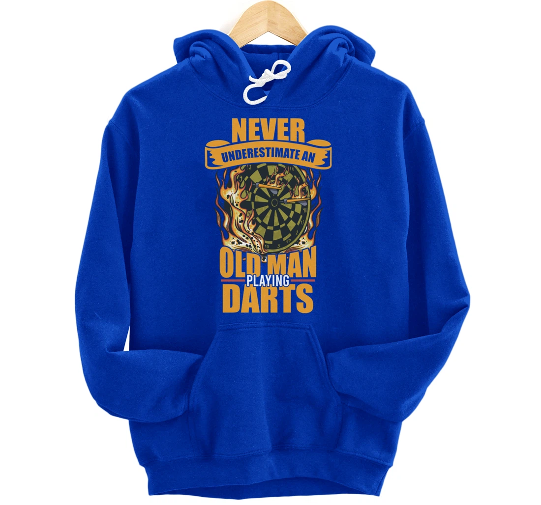 Old man athlete game player sports missile dartboard darts Pullover Hoodie