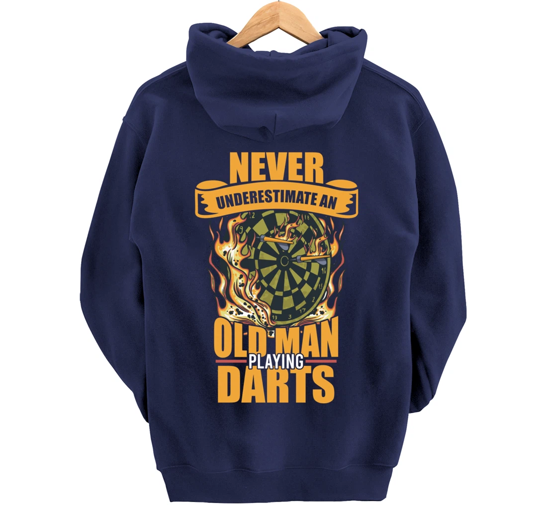 Old man athlete game player sports missile dartboard darts Pullover Hoodie