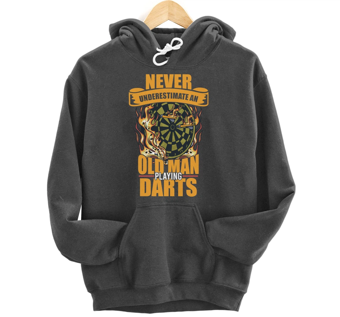 Old man athlete game player sports missile dartboard darts Pullover Hoodie