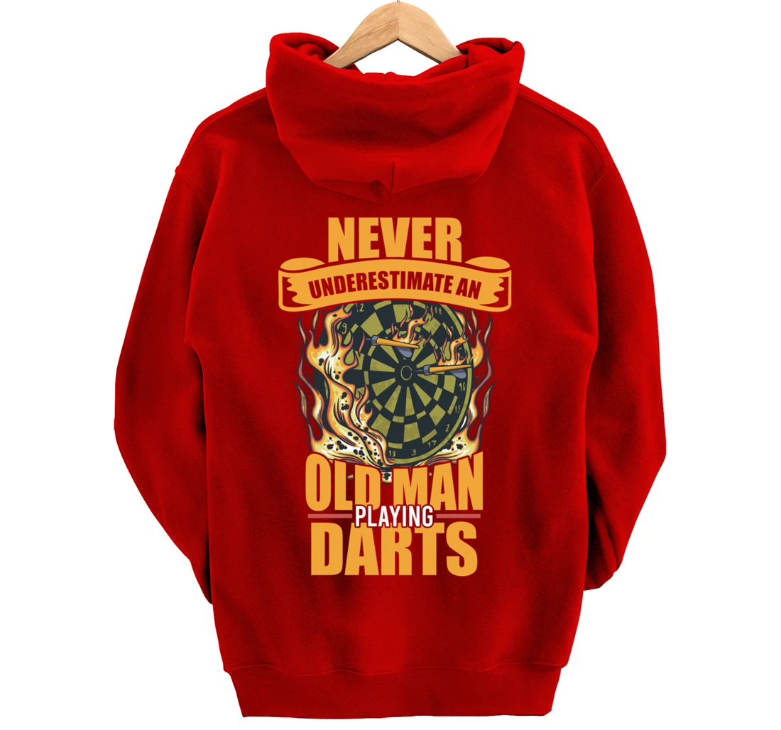 Old man athlete game player sports missile dartboard darts Pullover Hoodie