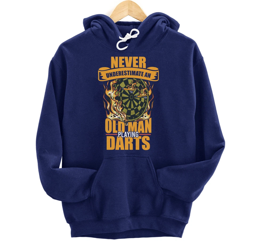 Old man athlete game player sports missile dartboard darts Pullover Hoodie
