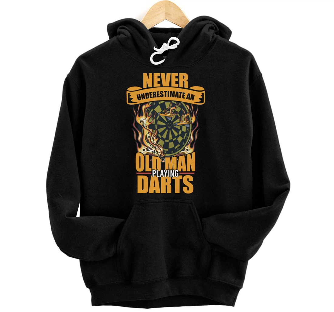 Old man athlete game player sports missile dartboard darts Pullover Hoodie
