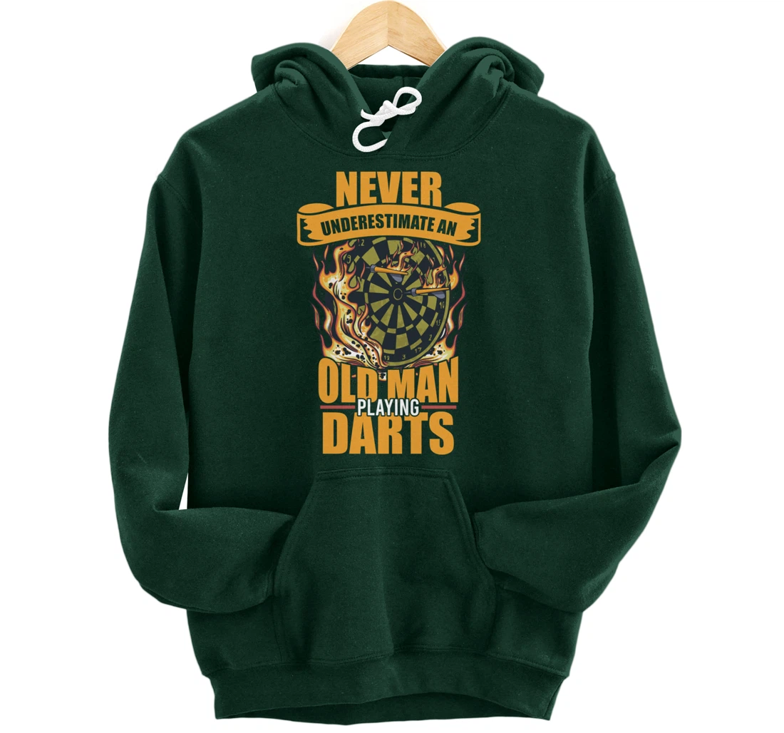 Old man athlete game player sports missile dartboard darts Pullover Hoodie