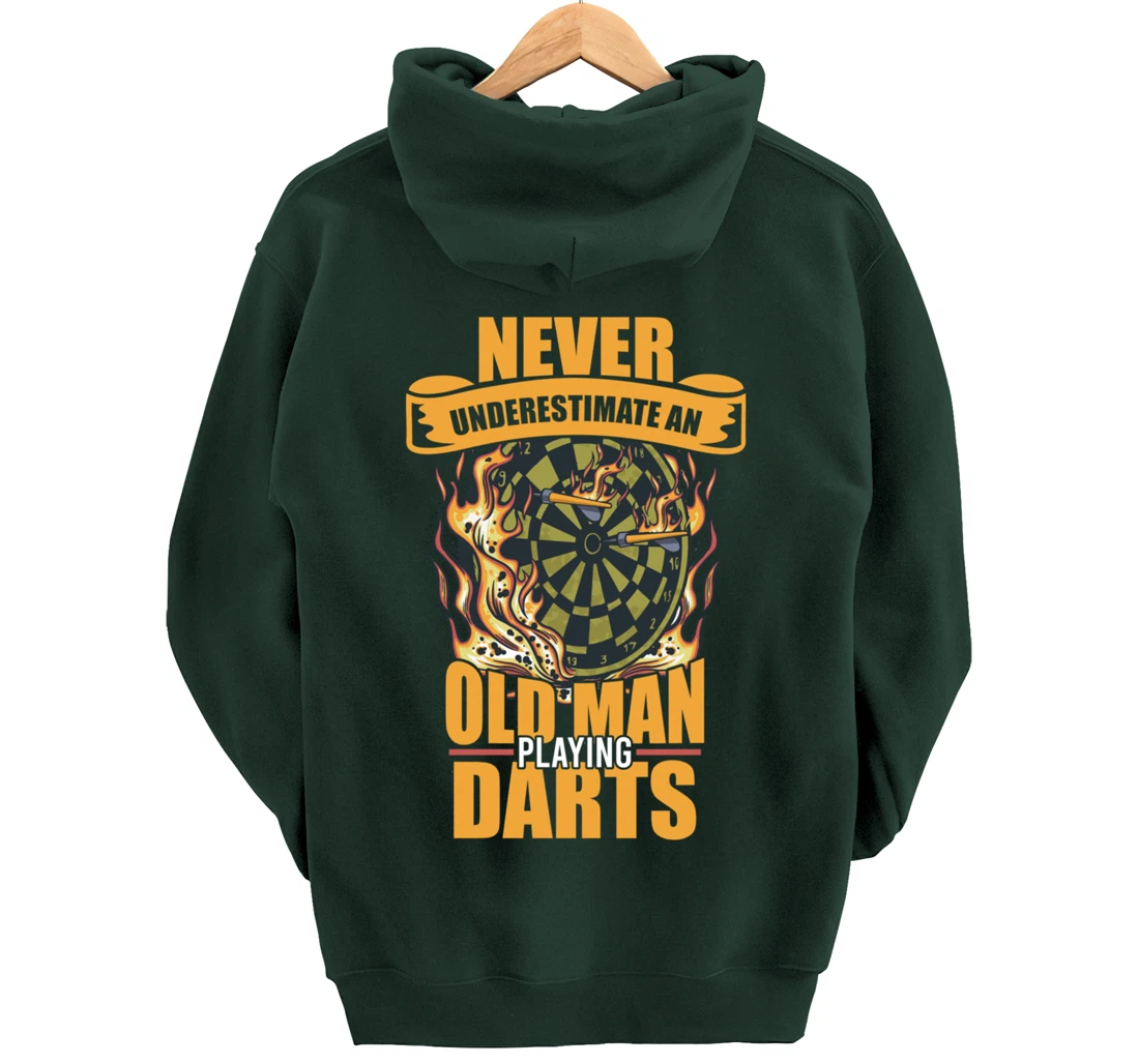Old man athlete game player sports missile dartboard darts Pullover Hoodie
