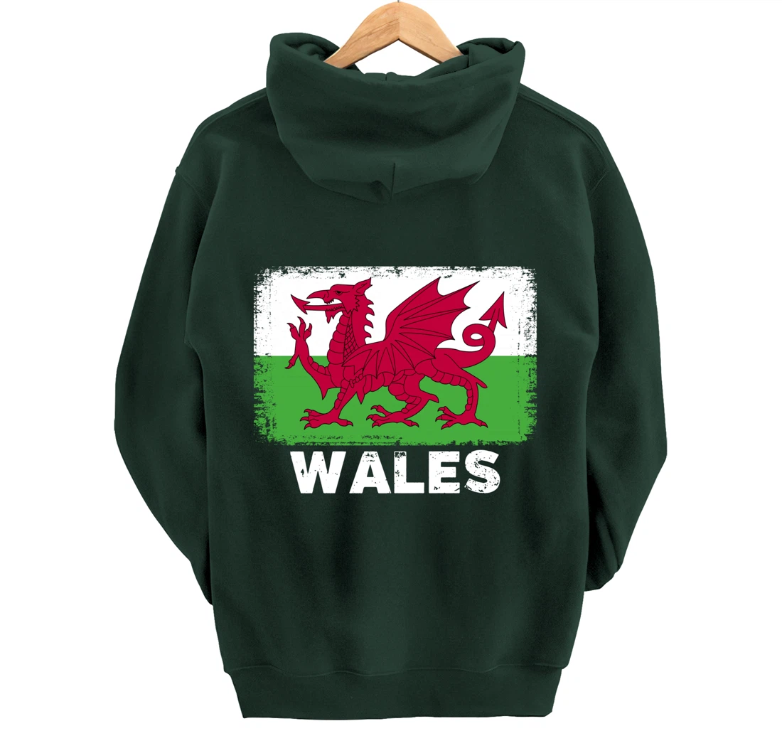 Waleh people Vintage Wales Flag Pullover Hoodie