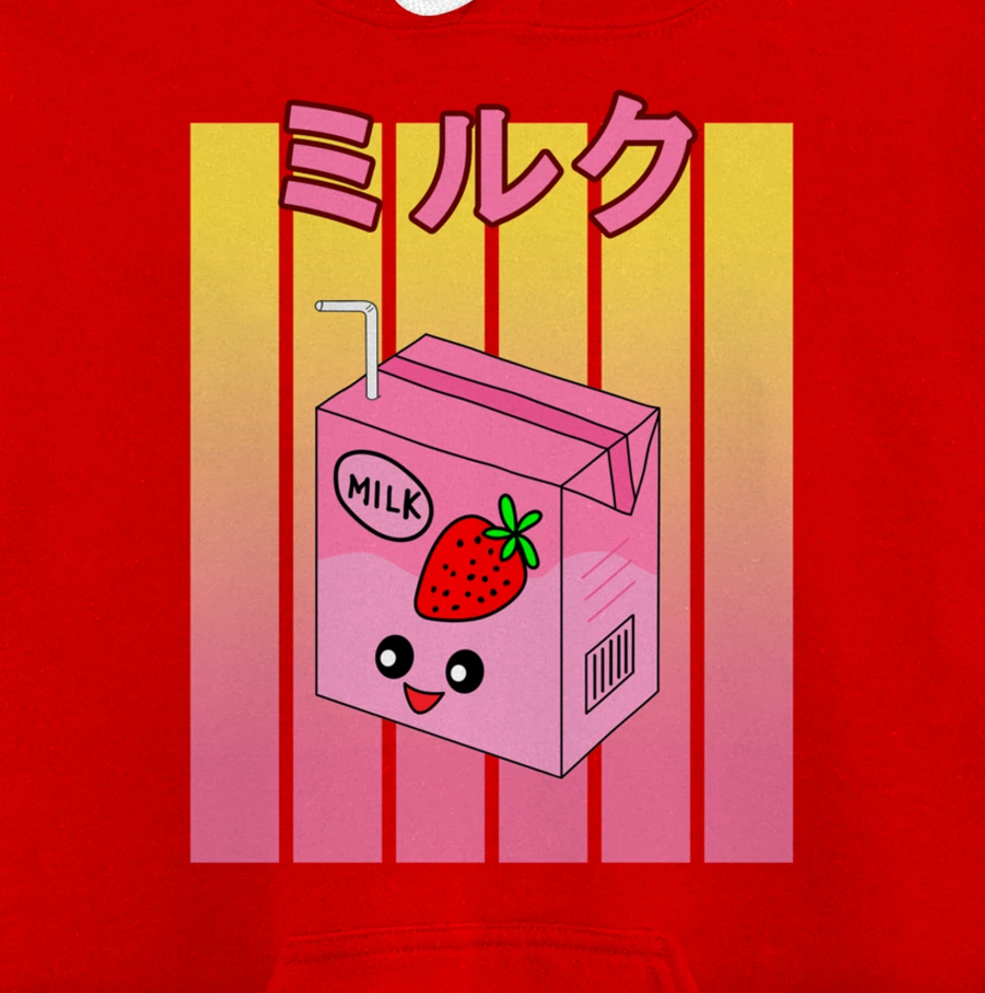 Cute Retro 90s Japanese Kawaii Strawberry Milk Shake Carton Pullover Hoodie