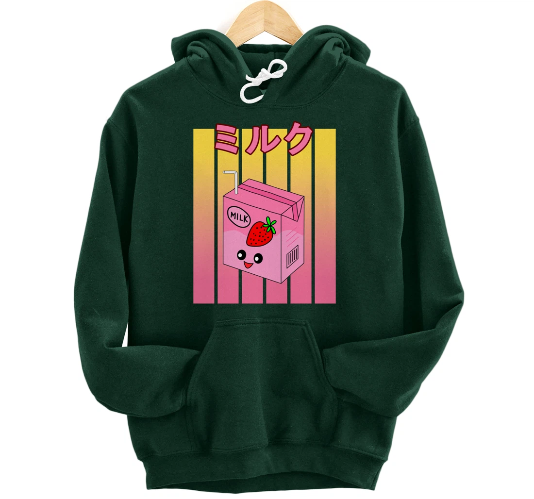 Cute Retro 90s Japanese Kawaii Strawberry Milk Shake Carton Pullover Hoodie