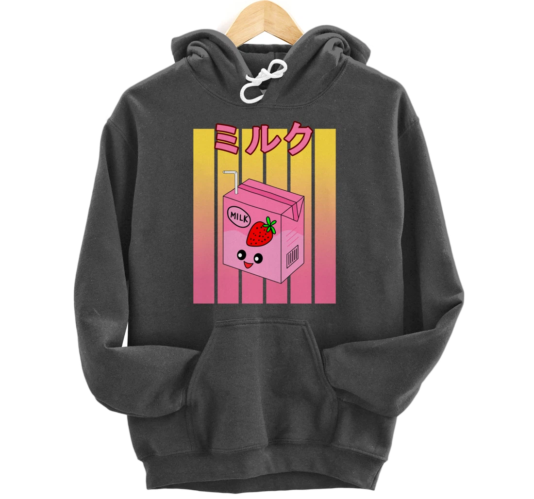 Cute Retro 90s Japanese Kawaii Strawberry Milk Shake Carton Pullover Hoodie