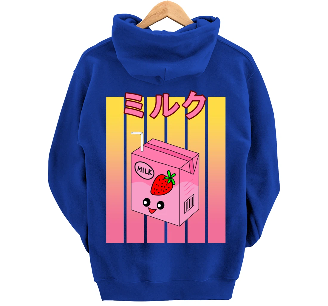 Cute Retro 90s Japanese Kawaii Strawberry Milk Shake Carton Pullover Hoodie