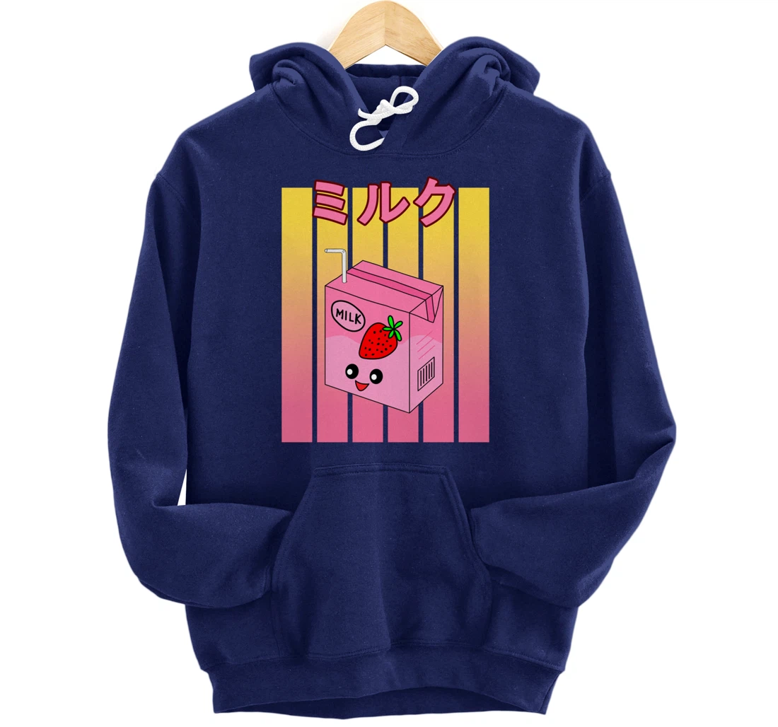 Cute Retro 90s Japanese Kawaii Strawberry Milk Shake Carton Pullover Hoodie
