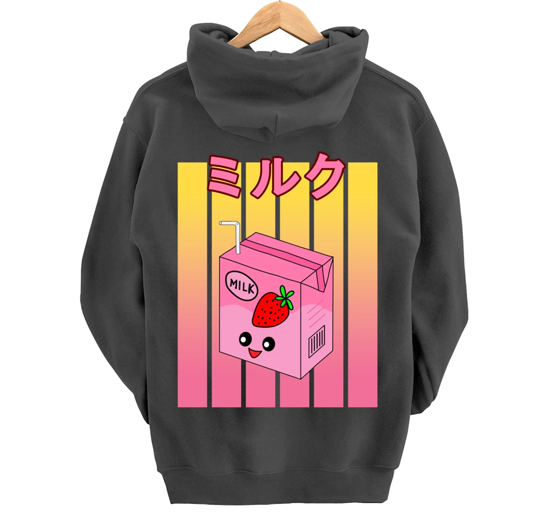 Cute Retro 90s Japanese Kawaii Strawberry Milk Shake Carton Pullover Hoodie
