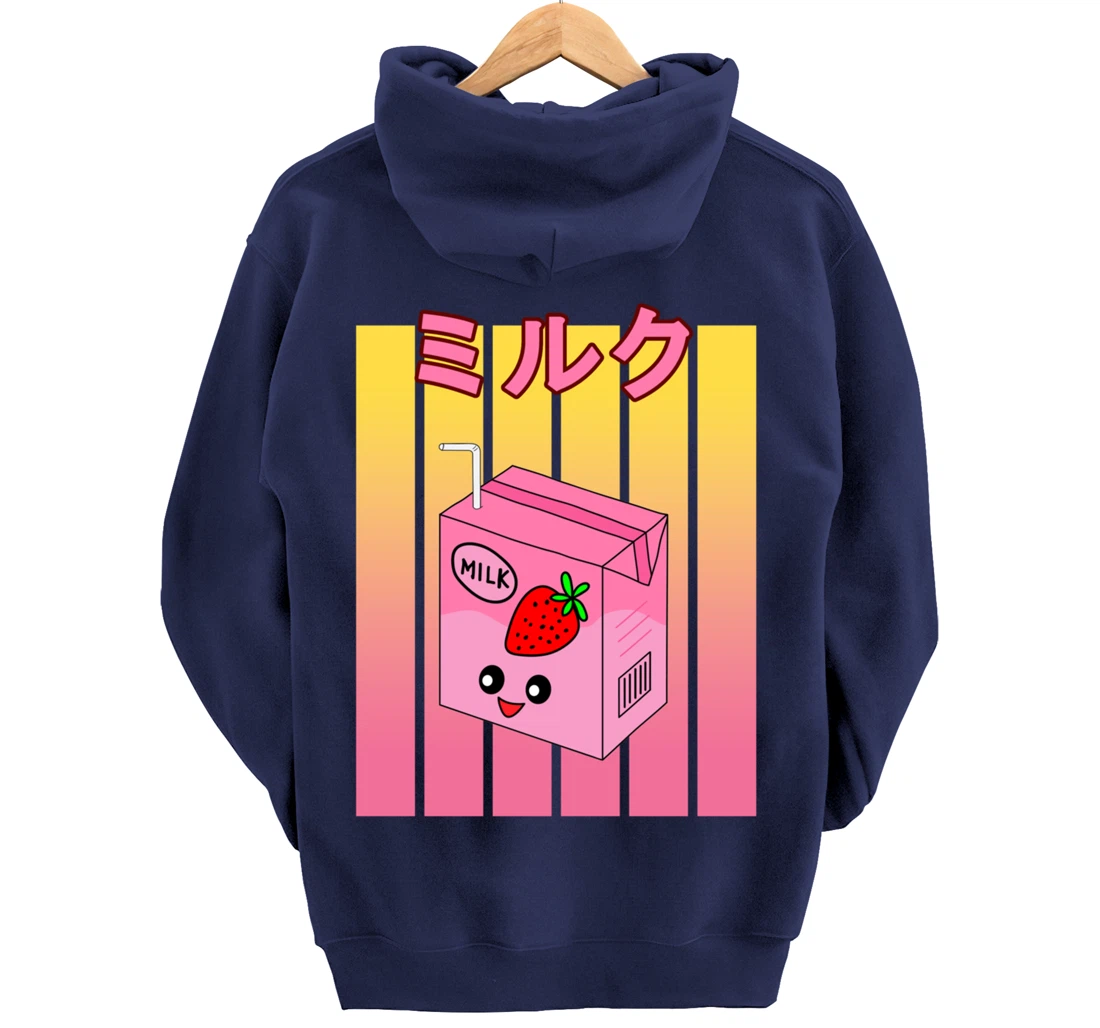 Cute Retro 90s Japanese Kawaii Strawberry Milk Shake Carton Pullover Hoodie