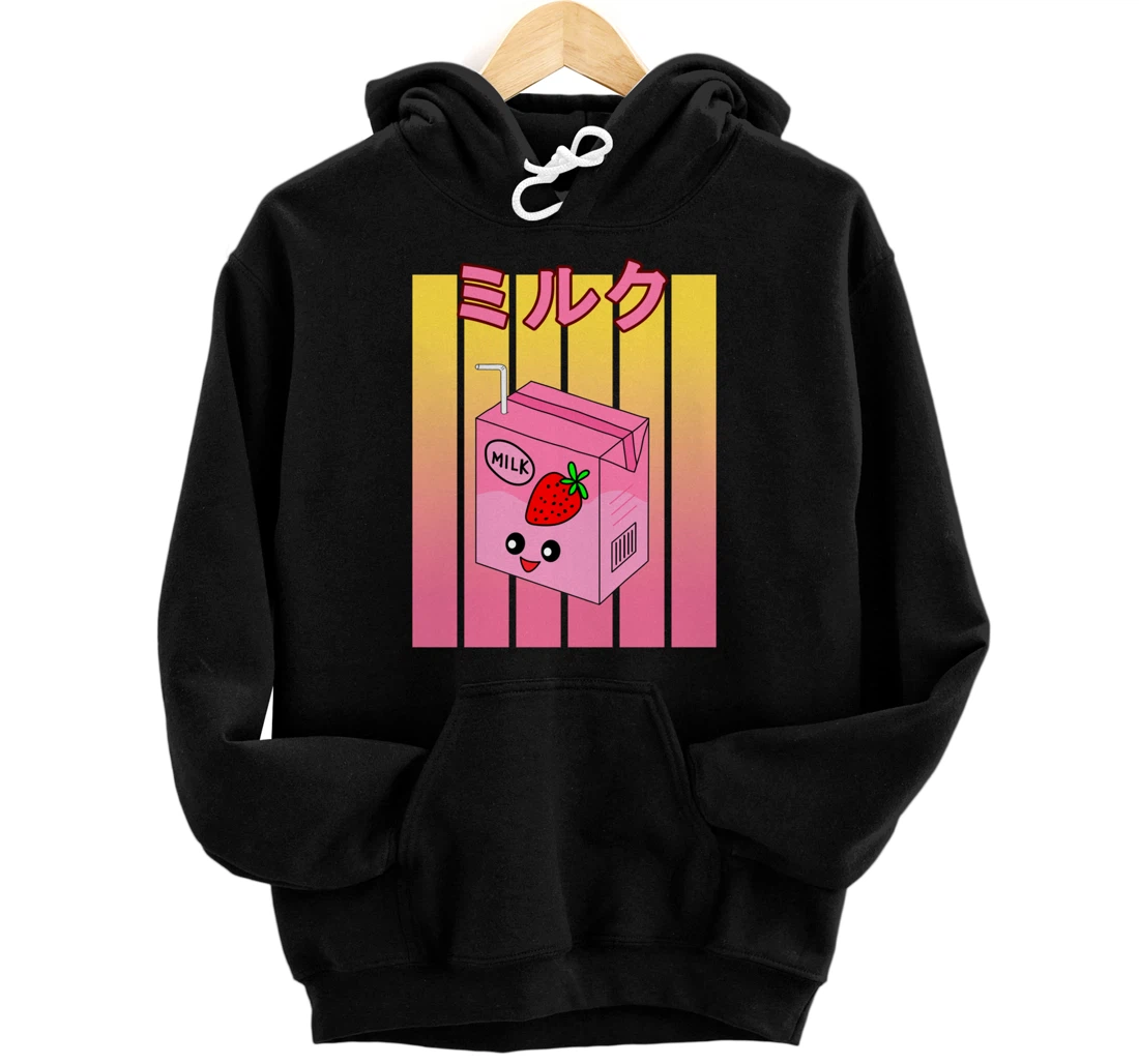 Cute Retro 90s Japanese Kawaii Strawberry Milk Shake Carton Pullover Hoodie