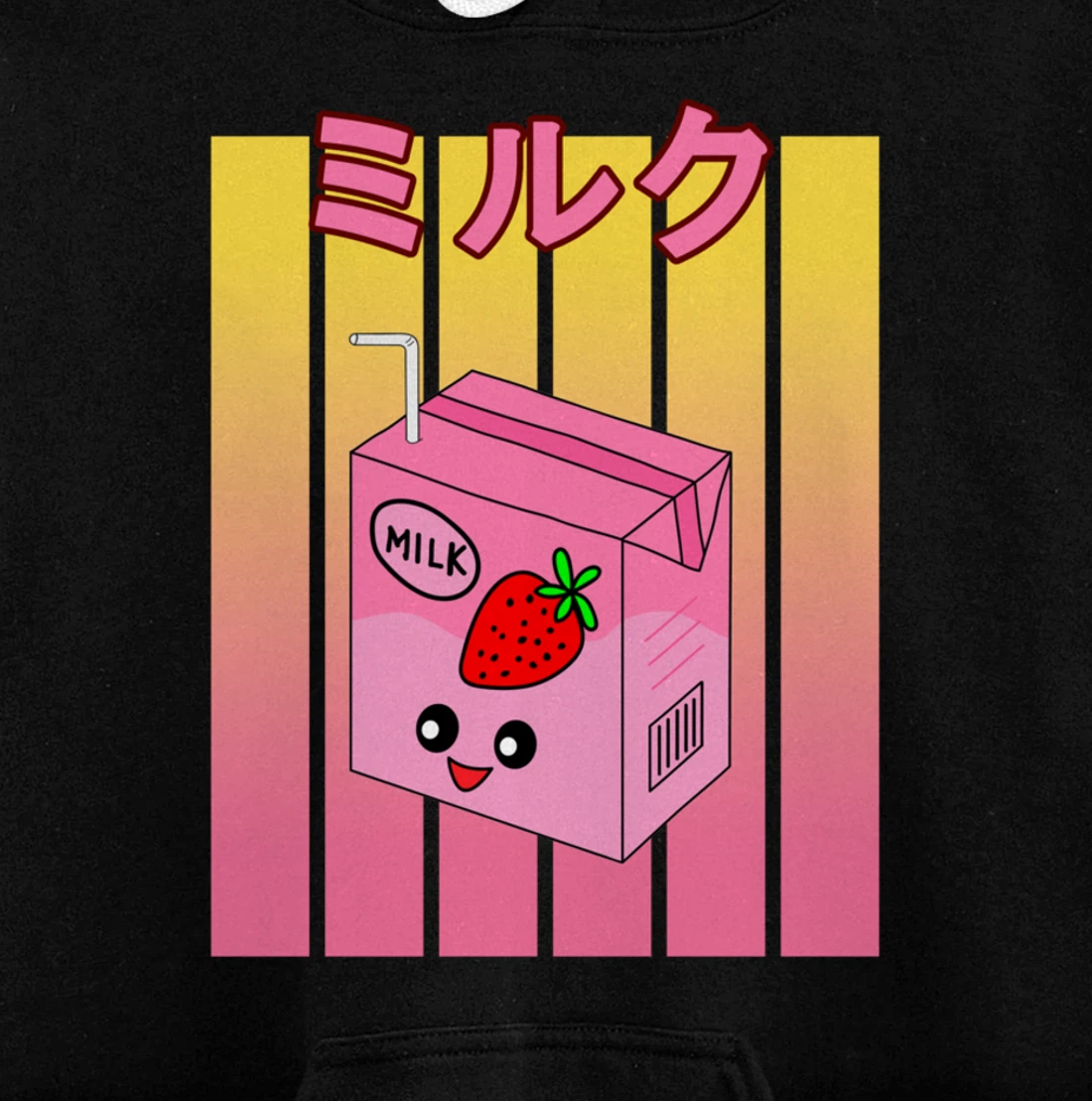 Cute Retro 90s Japanese Kawaii Strawberry Milk Shake Carton Pullover Hoodie