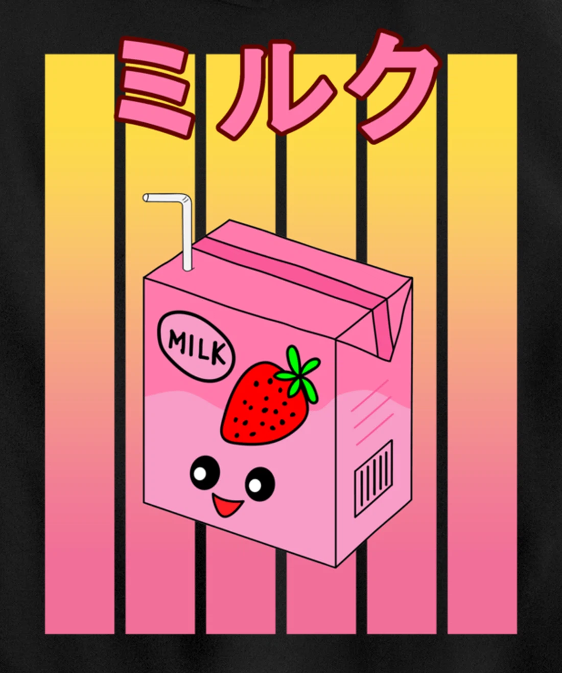 Cute Retro 90s Japanese Kawaii Strawberry Milk Shake Carton Pullover Hoodie