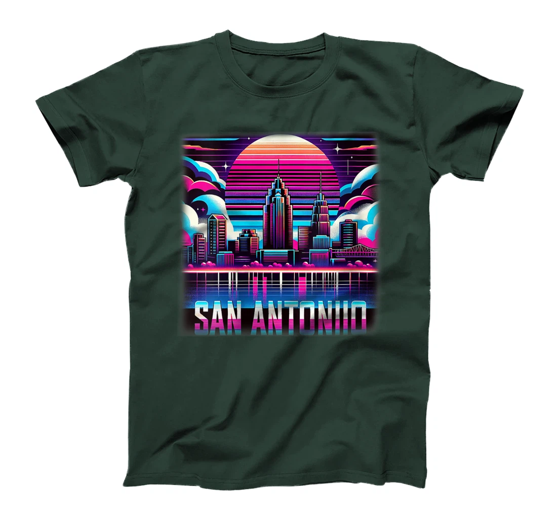 Womens San Antonio Texas TX Family Trip 80s 90s Retro City Skyline T-Shirt