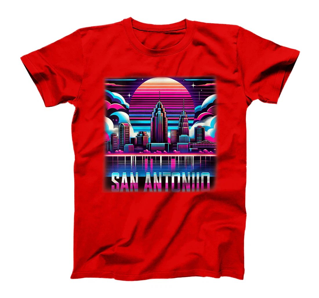 Womens San Antonio Texas TX Family Trip 80s 90s Retro City Skyline T-Shirt