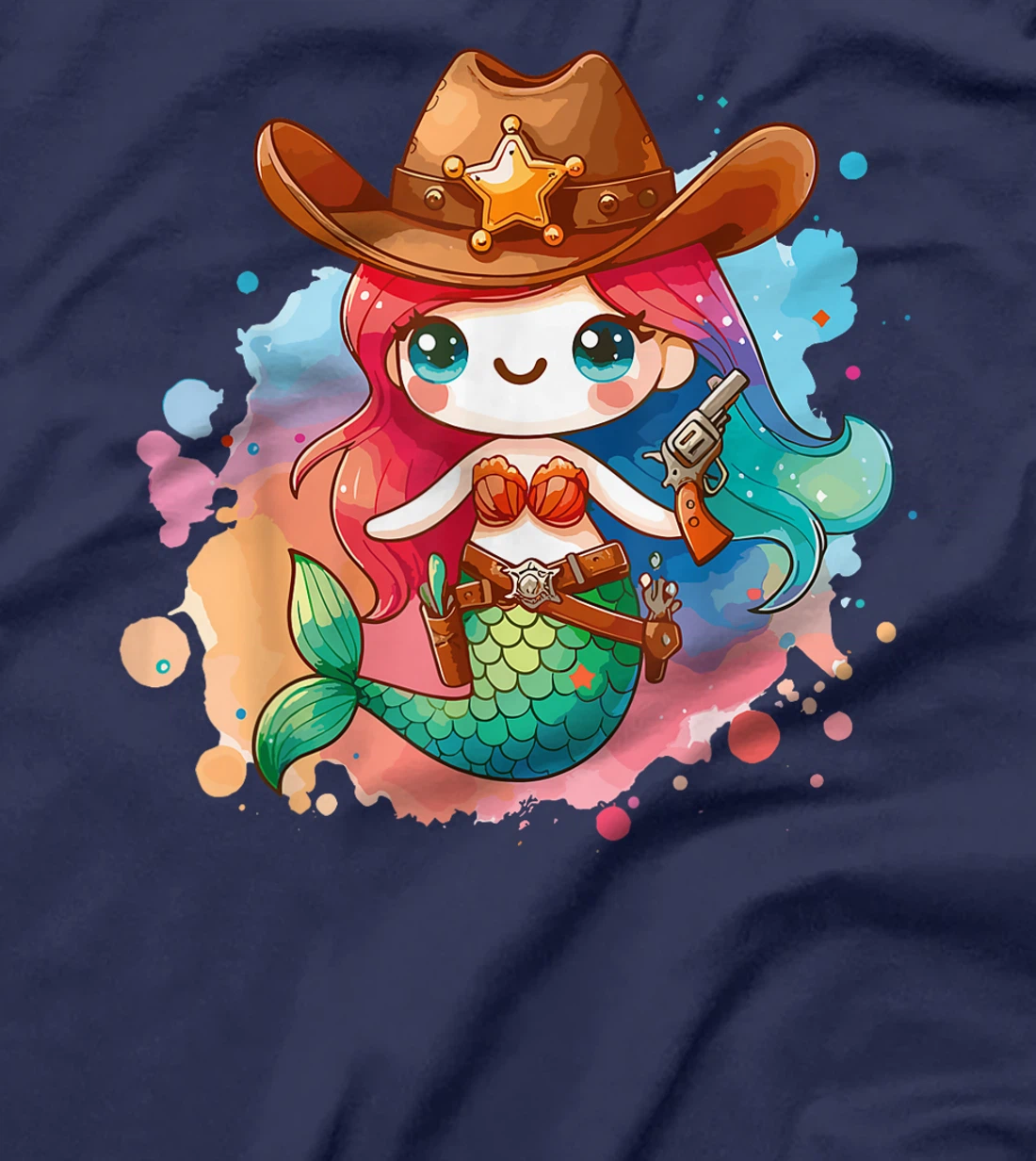 Womens Western Rodeo Cowboy Hat Mermaid Texas Animals T-Shirt