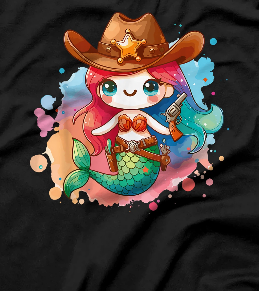 Womens Western Rodeo Cowboy Hat Mermaid Texas Animals T-Shirt