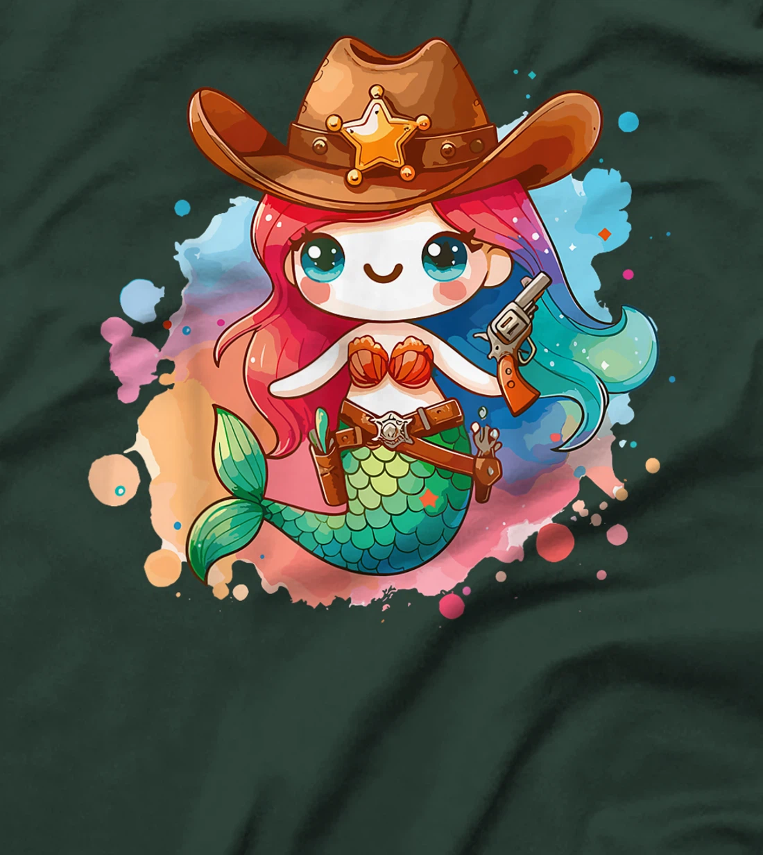 Womens Western Rodeo Cowboy Hat Mermaid Texas Animals T-Shirt