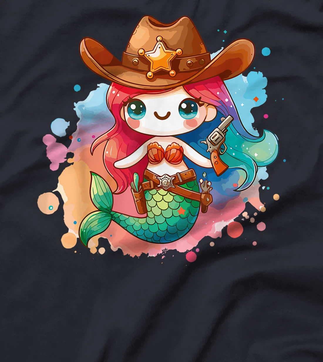 Womens Western Rodeo Cowboy Hat Mermaid Texas Animals T-Shirt