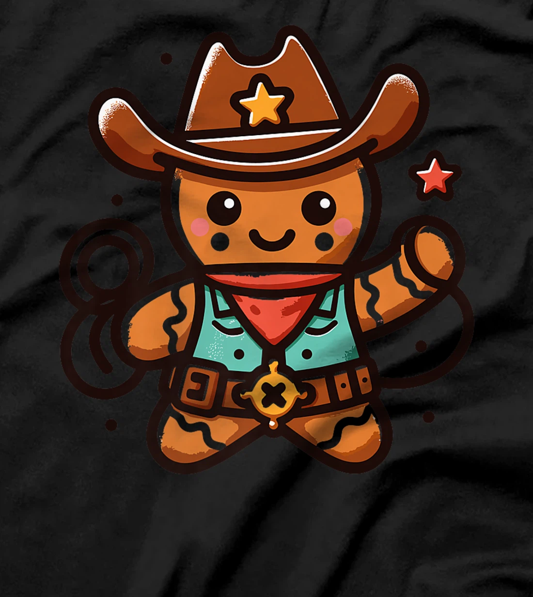 Womens Western Rodeo Cowboy Hat Gingerbread Man Texas Animals T-Shirt