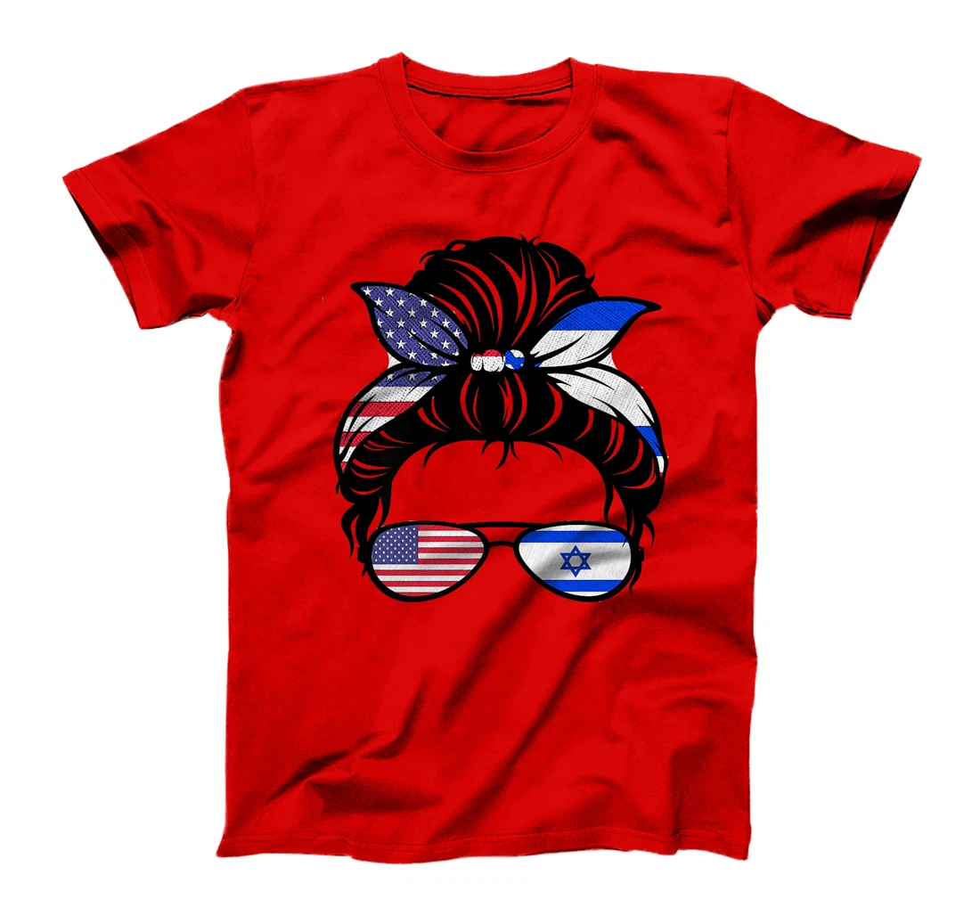 Messy Bun Israel Flag with USA Flag Premium T-Shirt