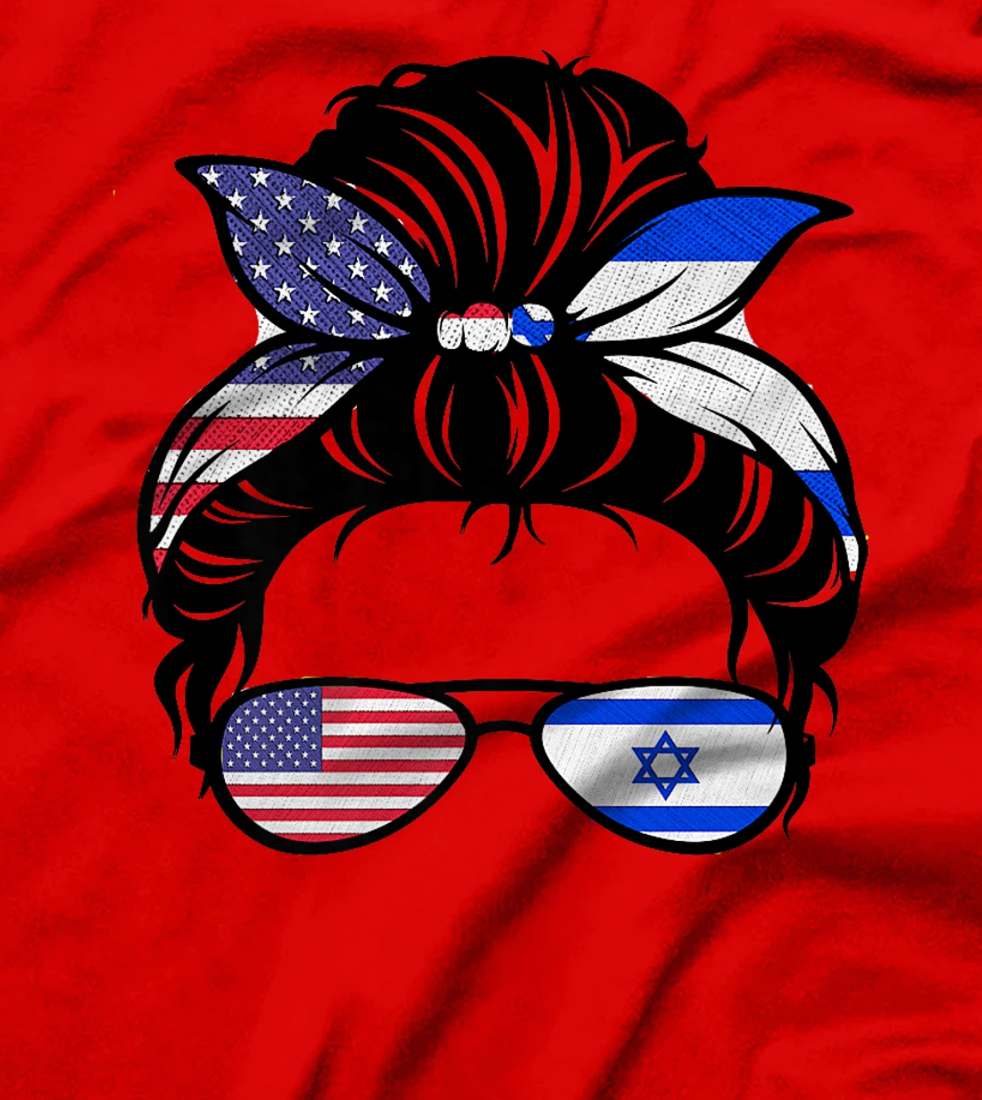 Messy Bun Israel Flag with USA Flag Premium T-Shirt