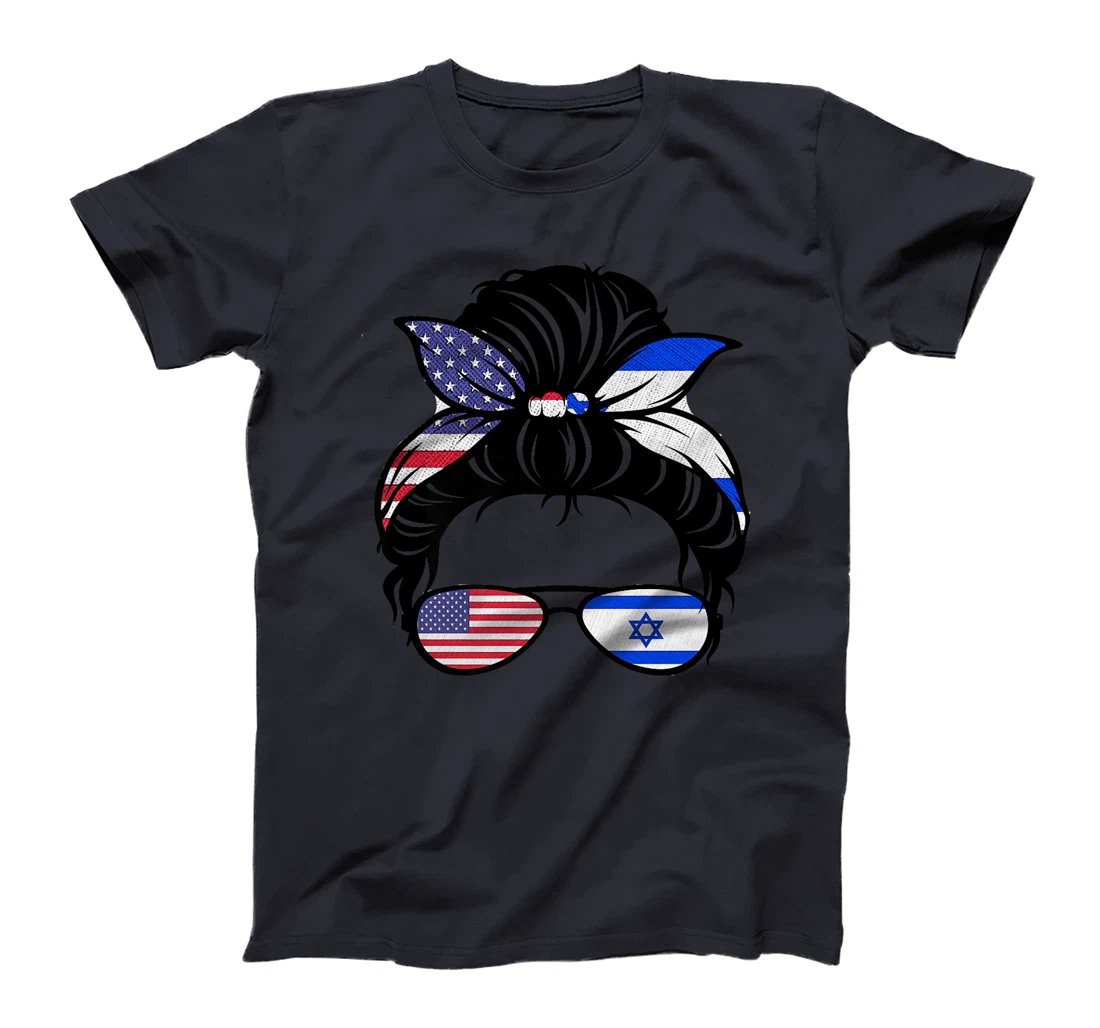Messy Bun Israel Flag with USA Flag Premium T-Shirt