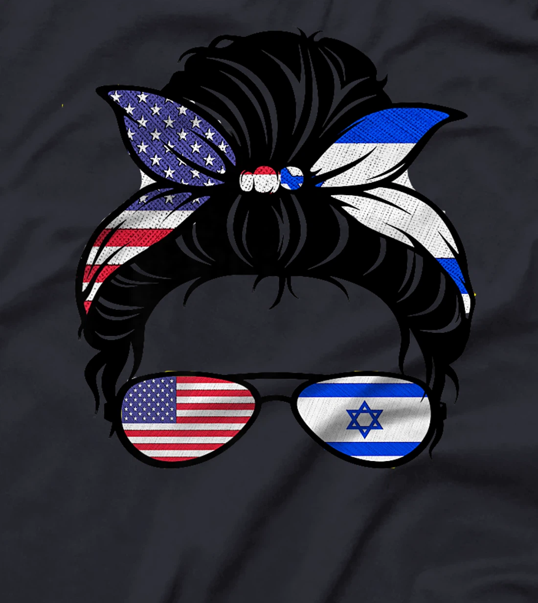 Messy Bun Israel Flag with USA Flag Premium T-Shirt