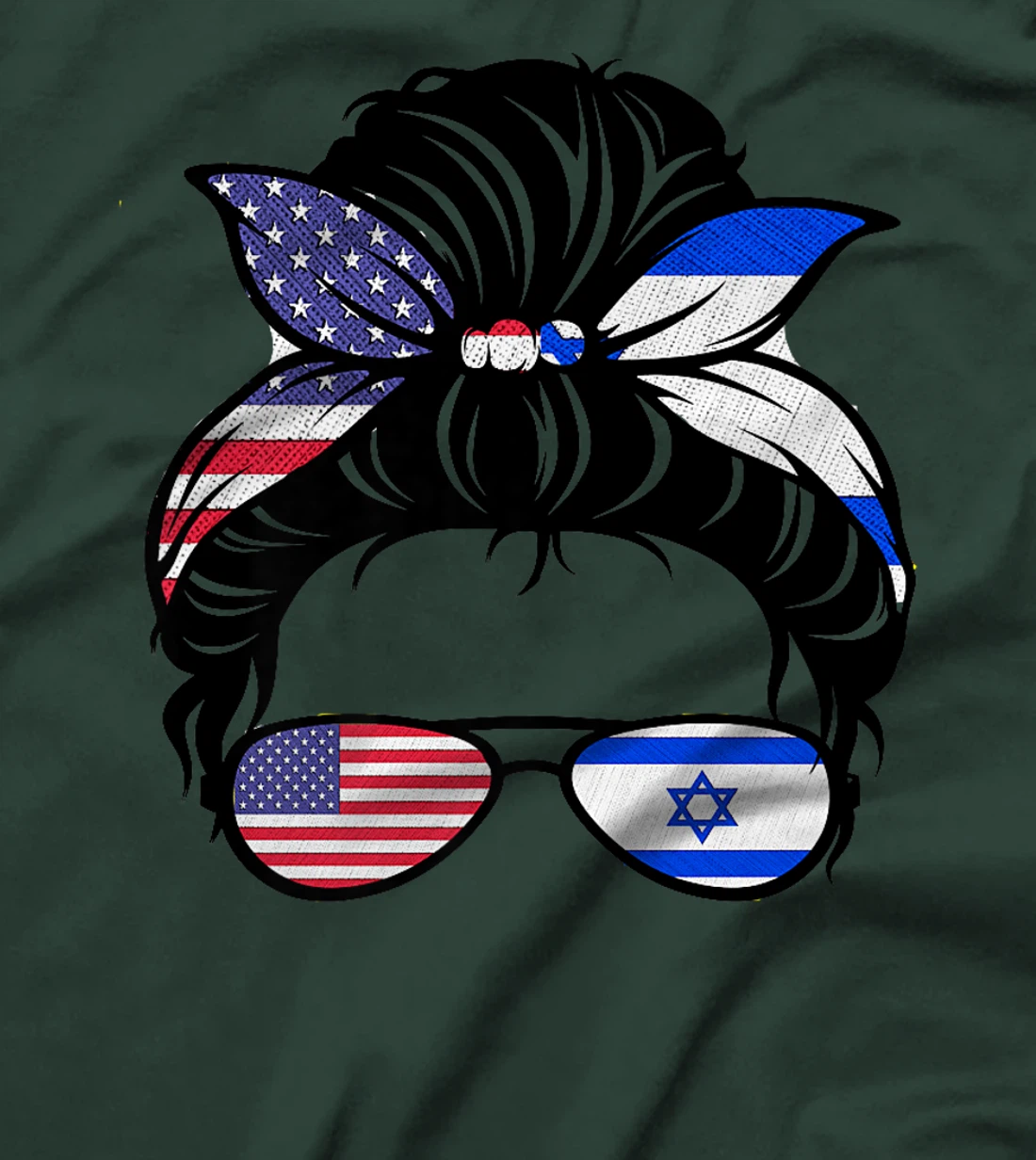 Messy Bun Israel Flag with USA Flag Premium T-Shirt