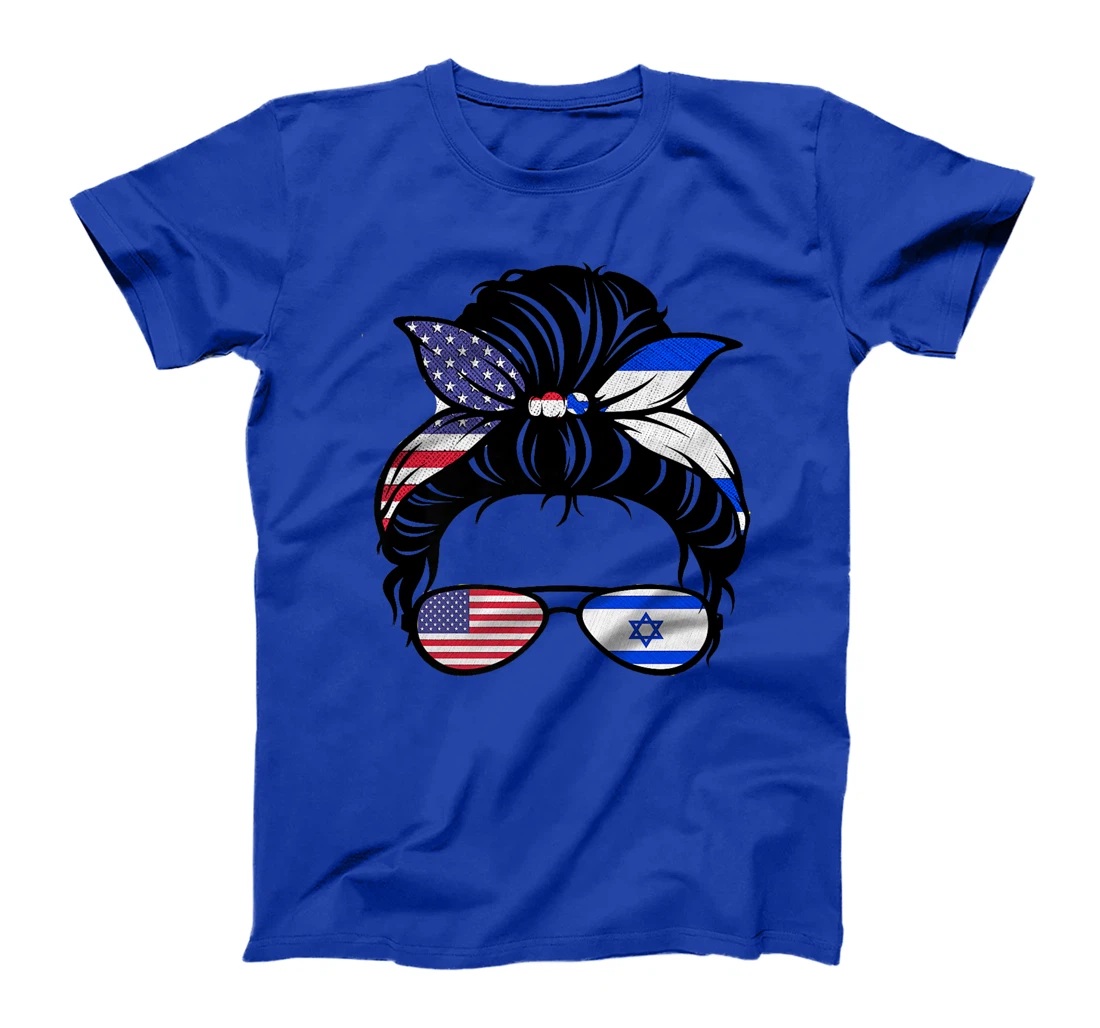 Messy Bun Israel Flag with USA Flag Premium T-Shirt