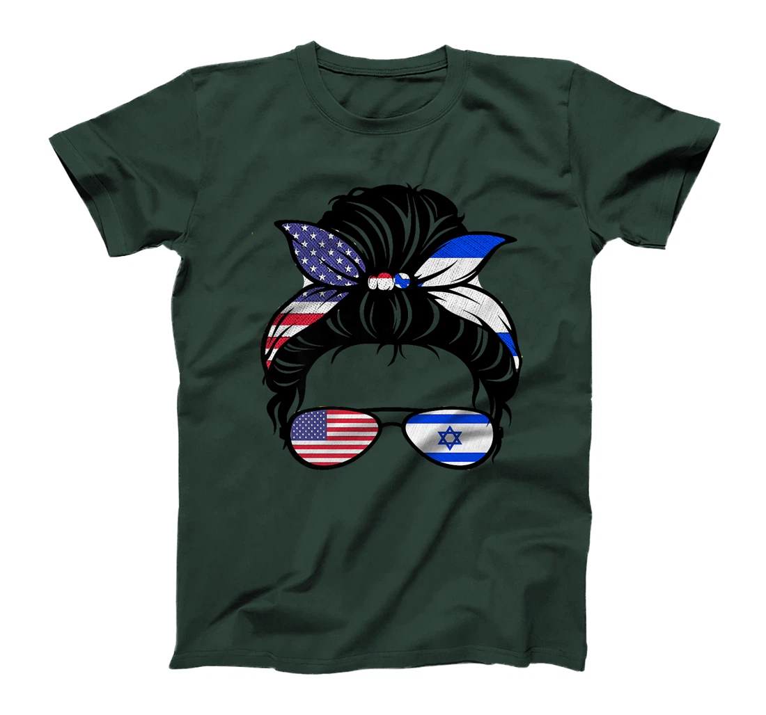 Messy Bun Israel Flag with USA Flag Premium T-Shirt