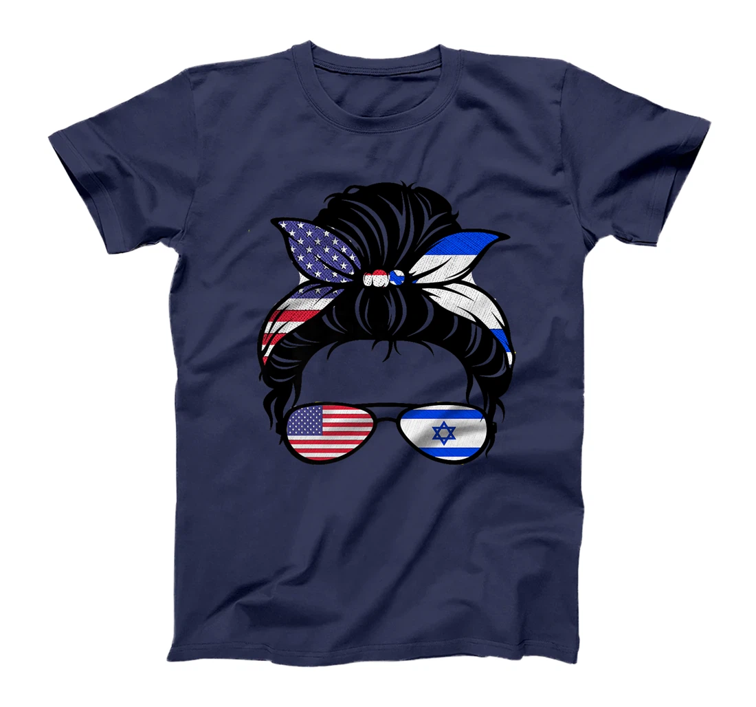 Messy Bun Israel Flag with USA Flag Premium T-Shirt