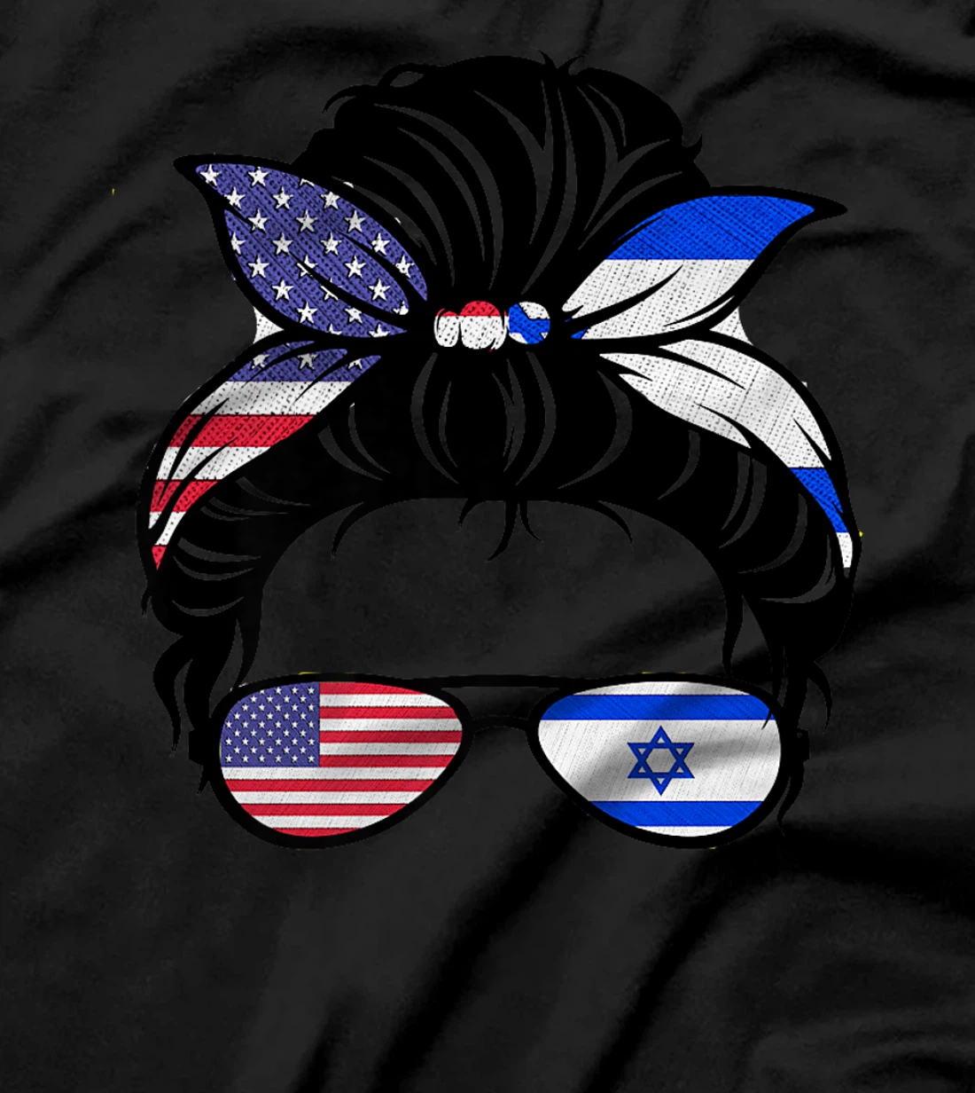 Messy Bun Israel Flag with USA Flag Premium T-Shirt