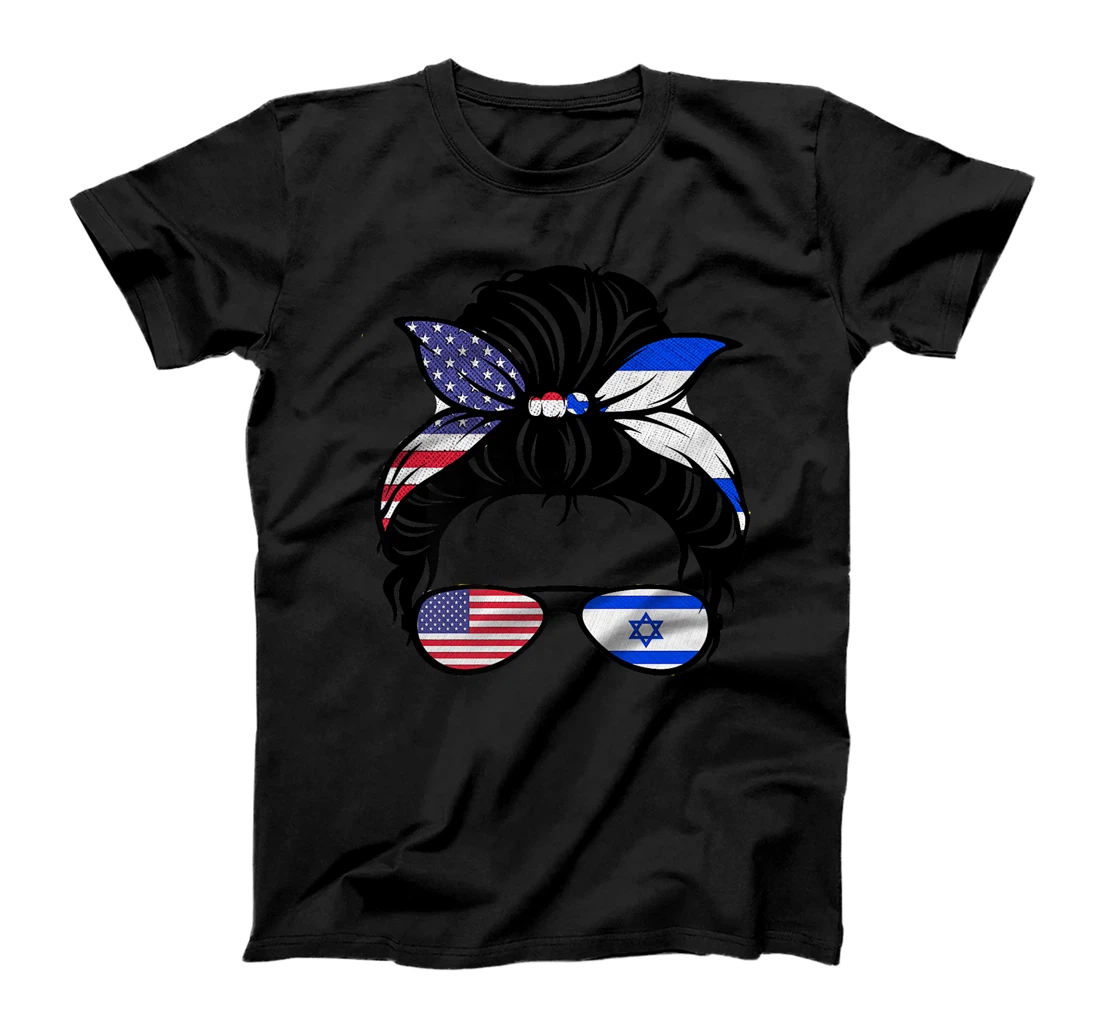 Messy Bun Israel Flag with USA Flag Premium T-Shirt
