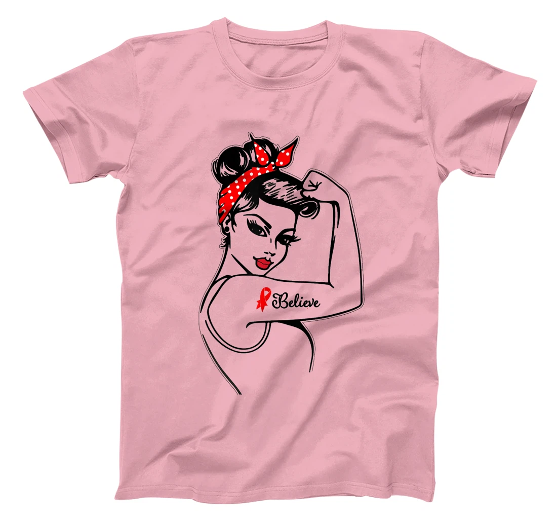 Womens Red Ribbon Believe Strong Women Support Aids/Hiv Warrior T-Shirt, Kid T-Shirt and Women T-Shirt